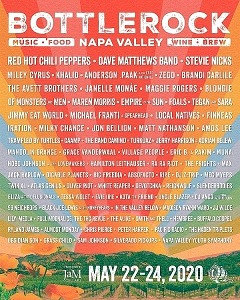Red Hot Chili Peppers, Dave Matthews Band, Stevie Nicks, Miley Cyrus, Khalid and Anderson .Paak to Headline BottleRock Napa Valley, May 22 – 24, 2020